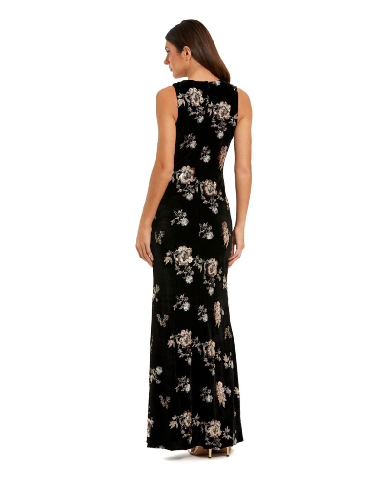 Women's Embellished Velvet High Neck Sleeveless Gown