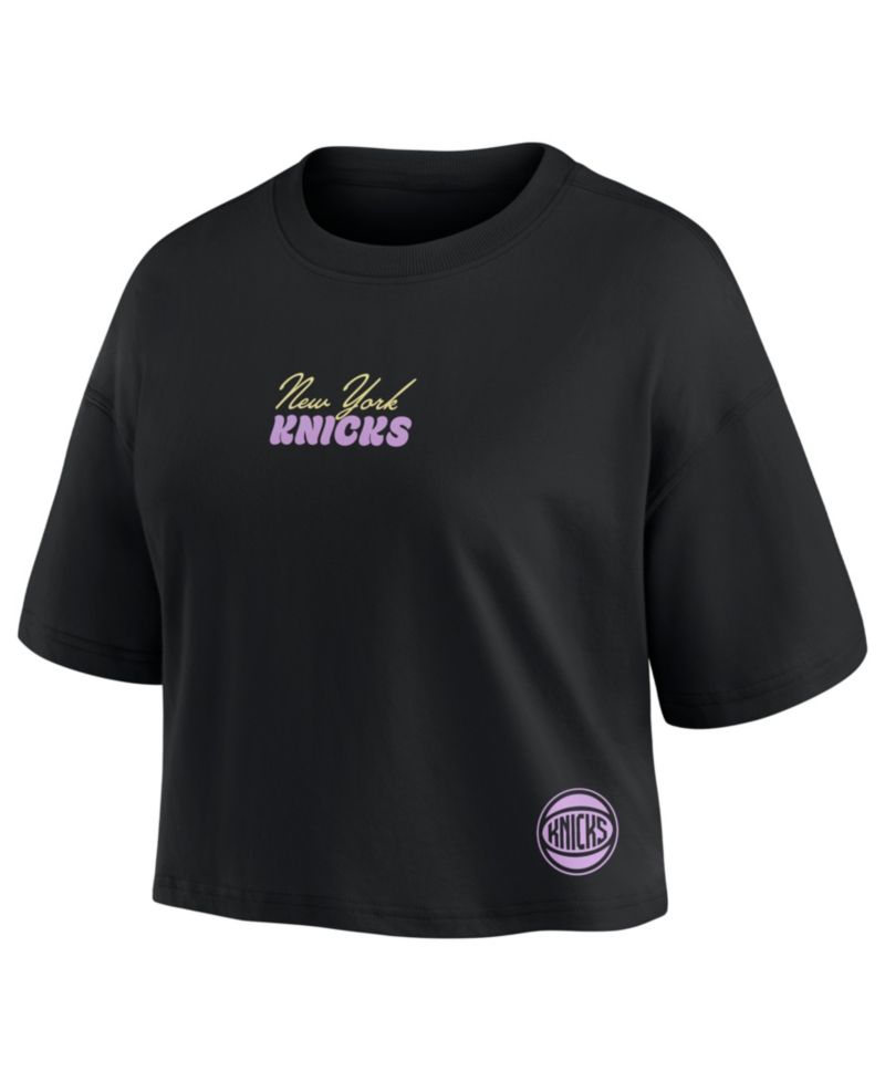 Women's Jalen Brunson Black New York Knicks Name & Number Cropped Top