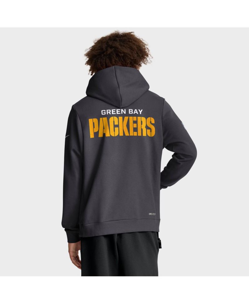 Men's Anthracite Green Bay Packers Sideline Initial Home Performance Pullover Hoodie