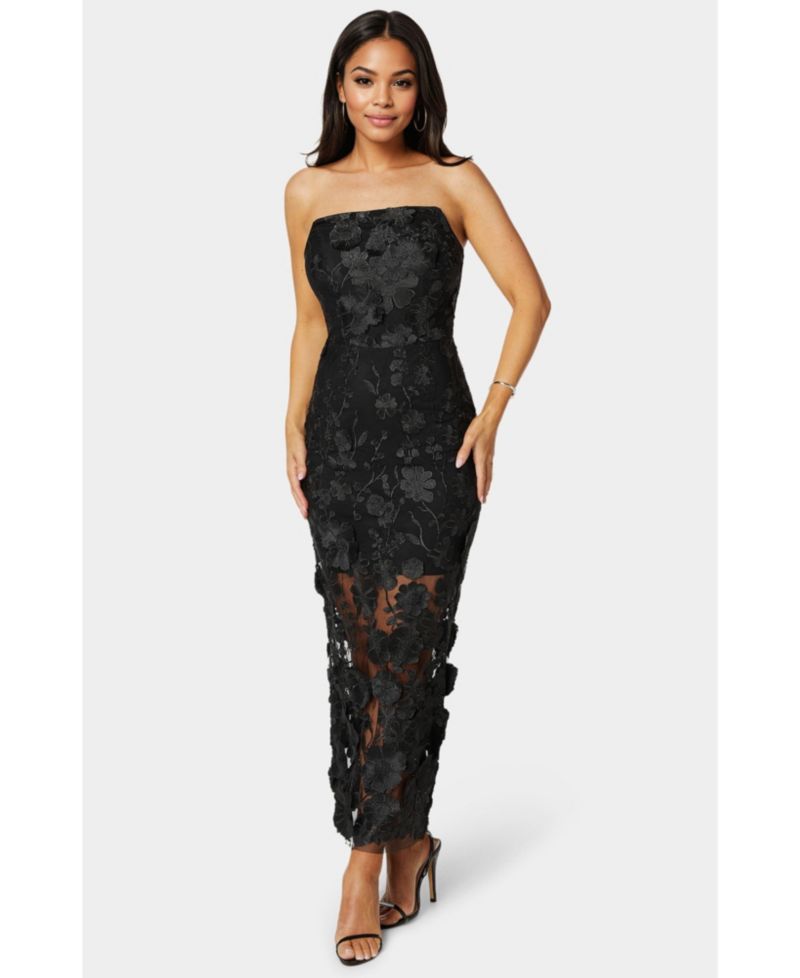 Women's Strapless 3D Lace Column Dress