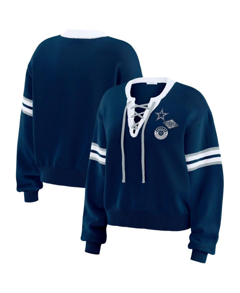 Women's Navy Dallas Cowboys Lace-Up Pullover Sweatshirt