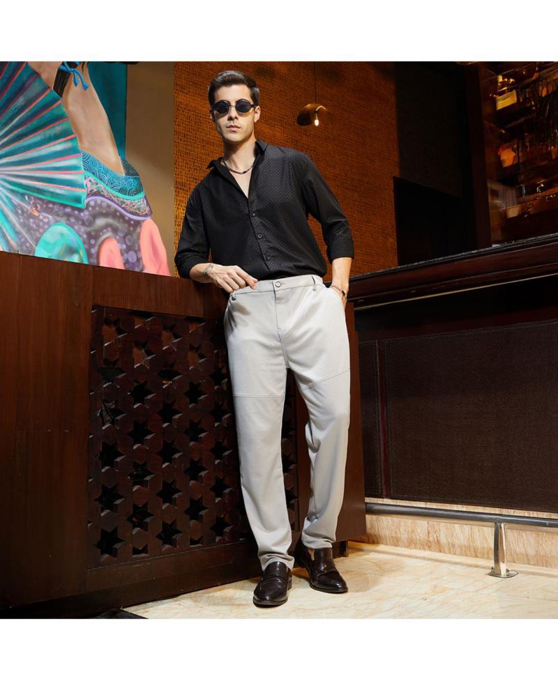Men's Cloud Grey Panel-Waffle Chino Trousers