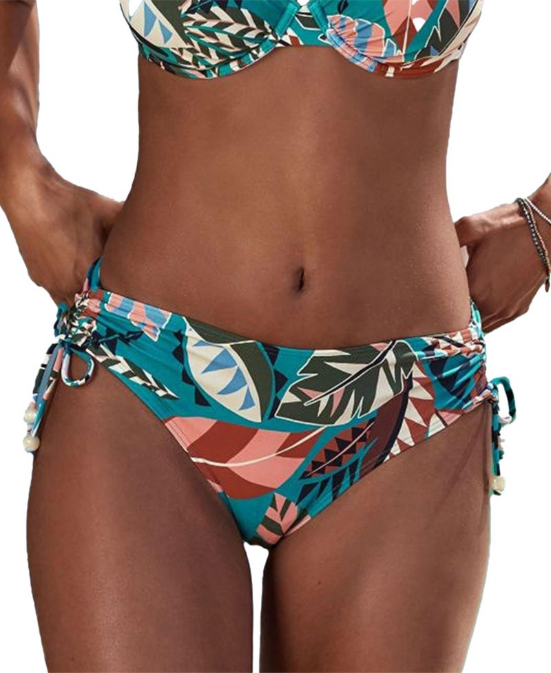Women's Tropical Print Mid Rise Bikini Ruched Swim Bottom