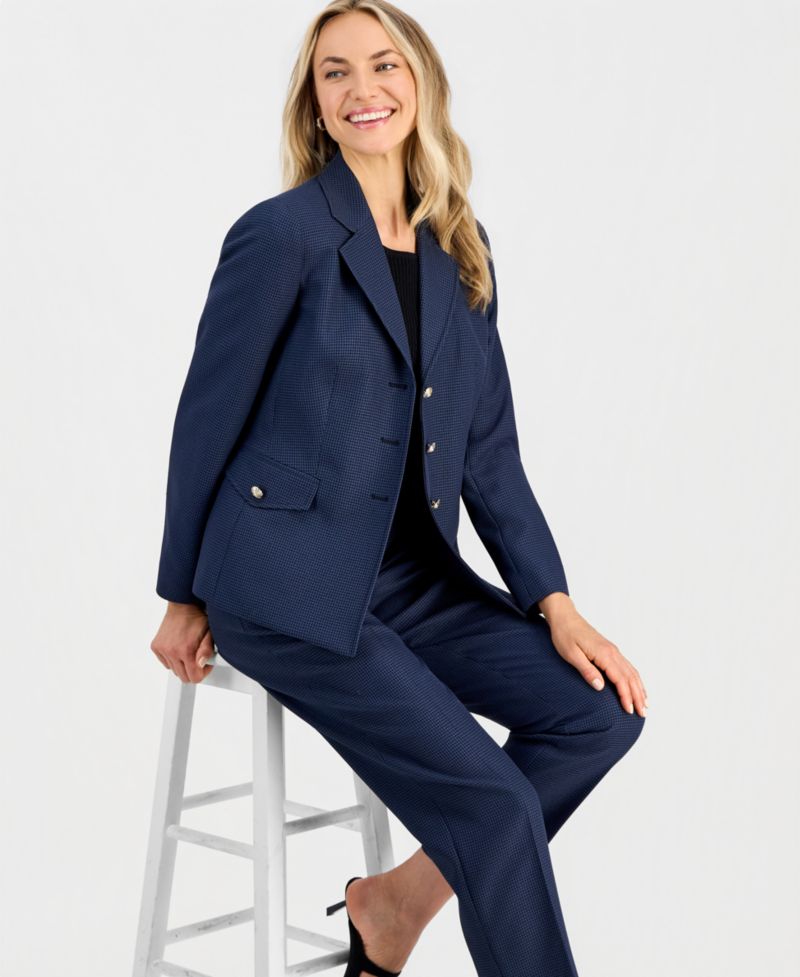 Petite Mini-Check-Print Mid-Rise Ankle Pants