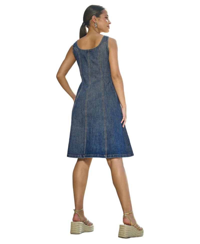 Women's Stretch Denim Panel Fitted Dress