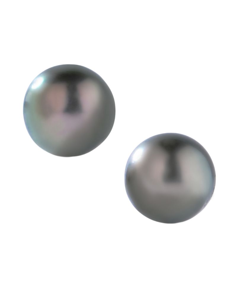 Cultured Tahitian Pearl (8mm) Stud Earrings in 14k White Gold