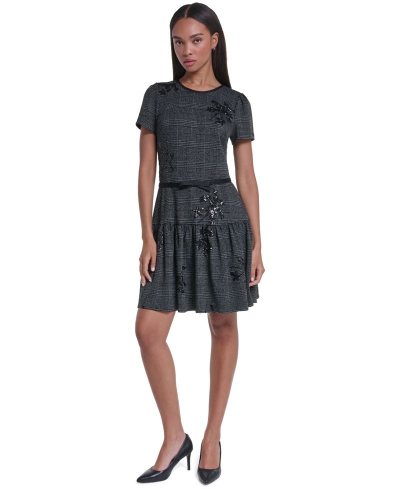 Women's Floral Sequin A-Line Dress