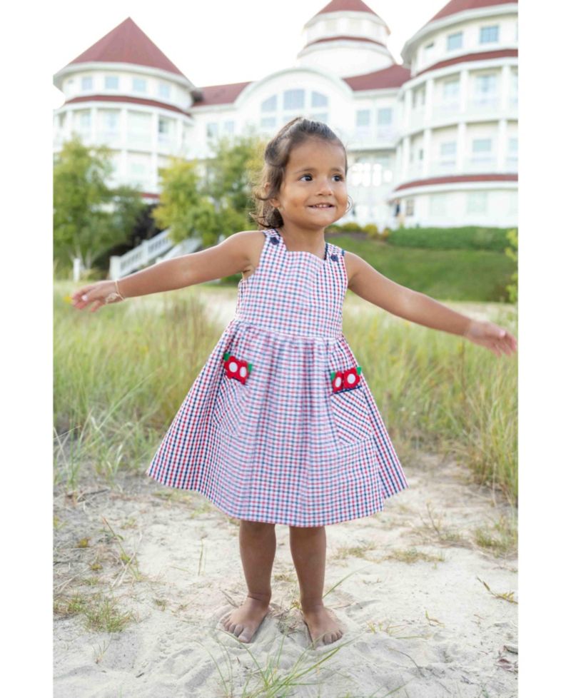 Little Girl Plaid Seersucker Dress With Flowers
