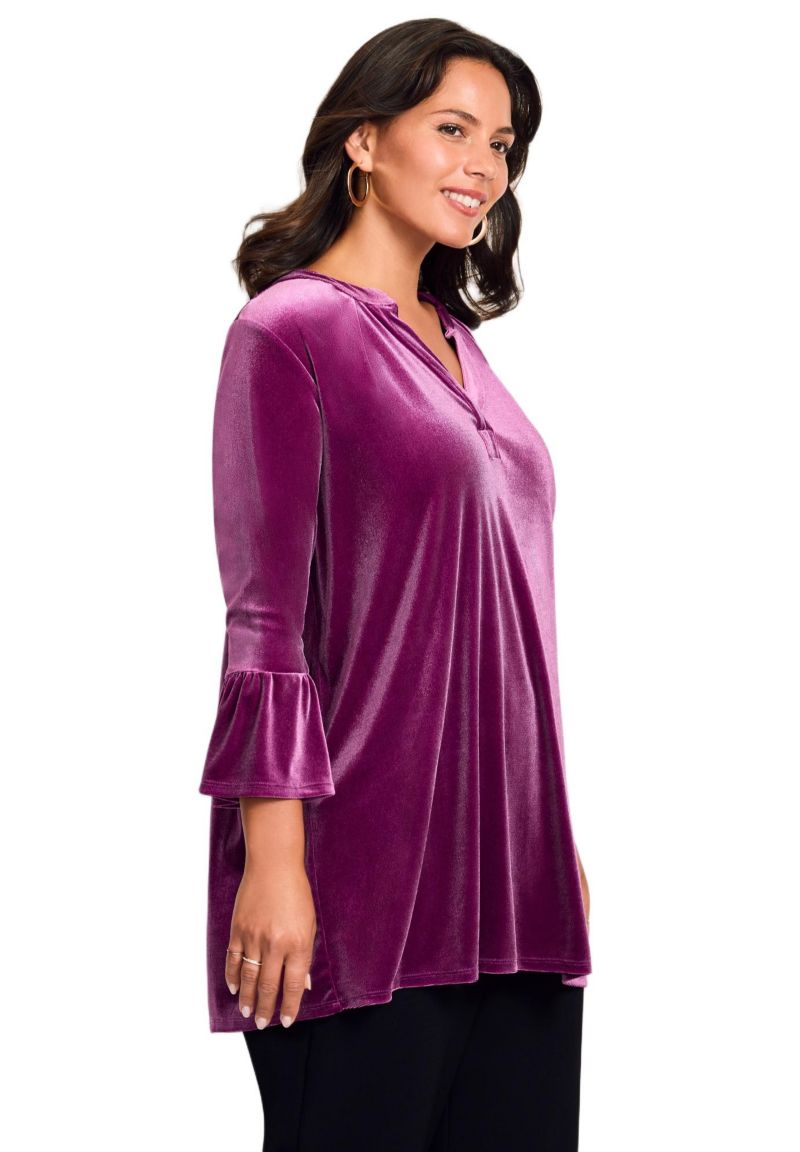 Women's Plus Size Split Neck Bell Sleeve Top