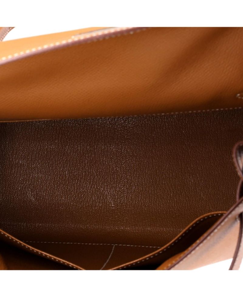 Pre-Owned Hermes Kelly 28 Handbag Brown Epsom with Palladium Hardware