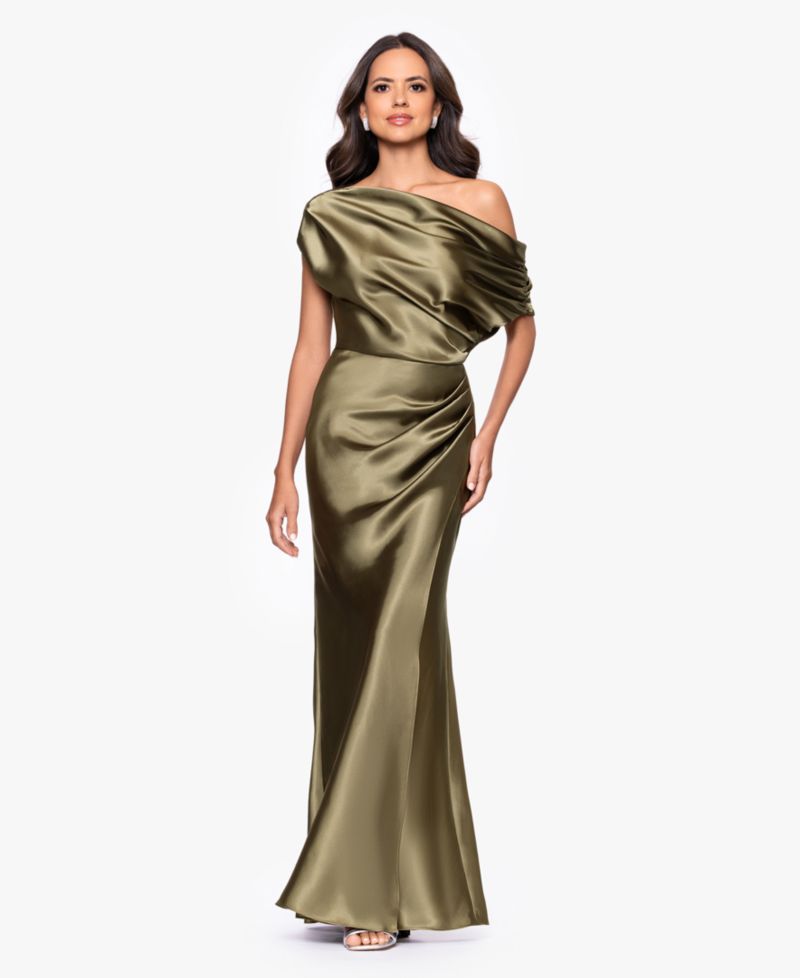 Petite Draped Asymmetrical Neck Ball Gown