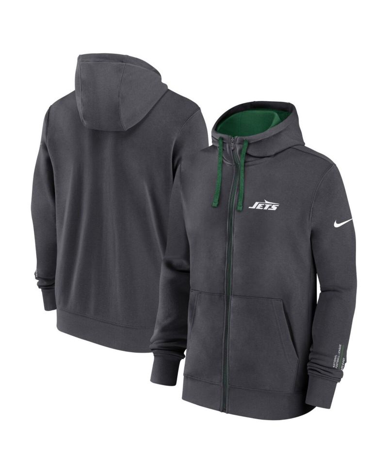 Men's Anthracite New York Jets Primetime Club Full-Zip Hoodie