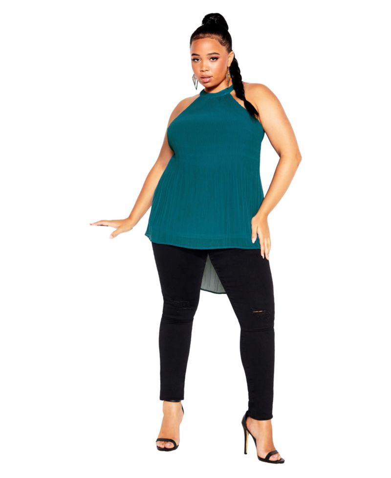 Women's Halter Pleated Hi-Lo Top