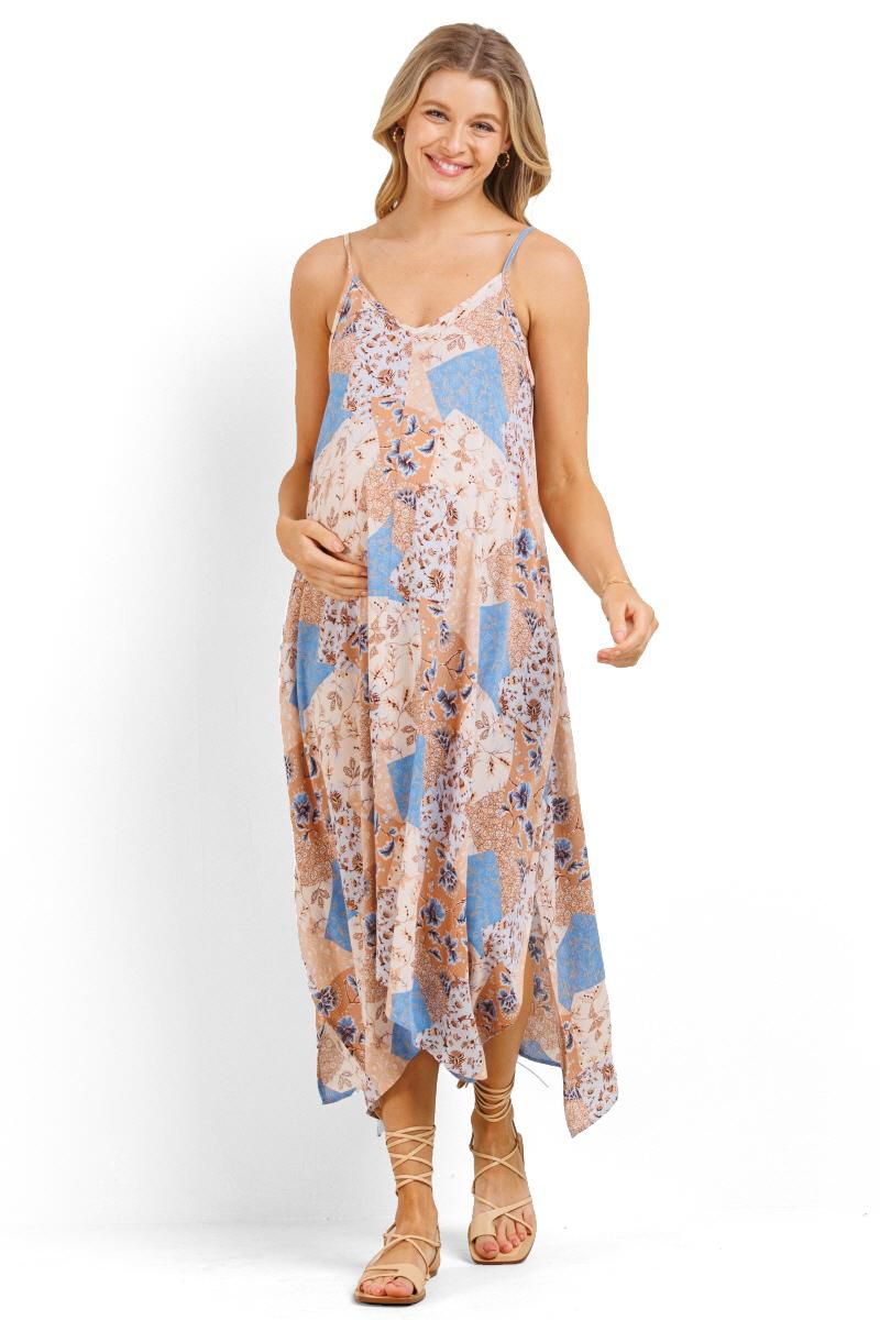 Women's Floral Midi Dress with Spaghetti Strap and Pockets