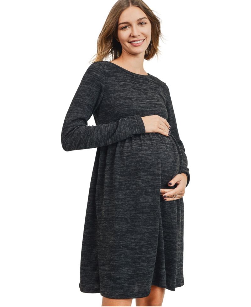 Maternity Long-Sleeve Empire-Waist Pocket Dress