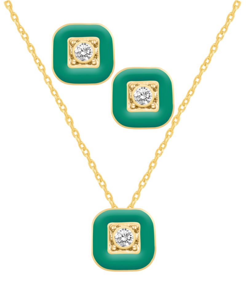 Crystal Enamel Necklace and Earring Set, 2-Piece