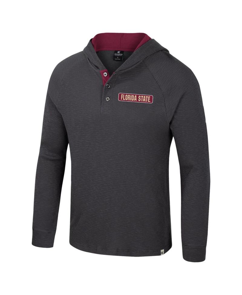 Men's Charcoal Florida State Seminoles DuJour Raglan Long Sleeve Henley Hoodie T-Shirt
