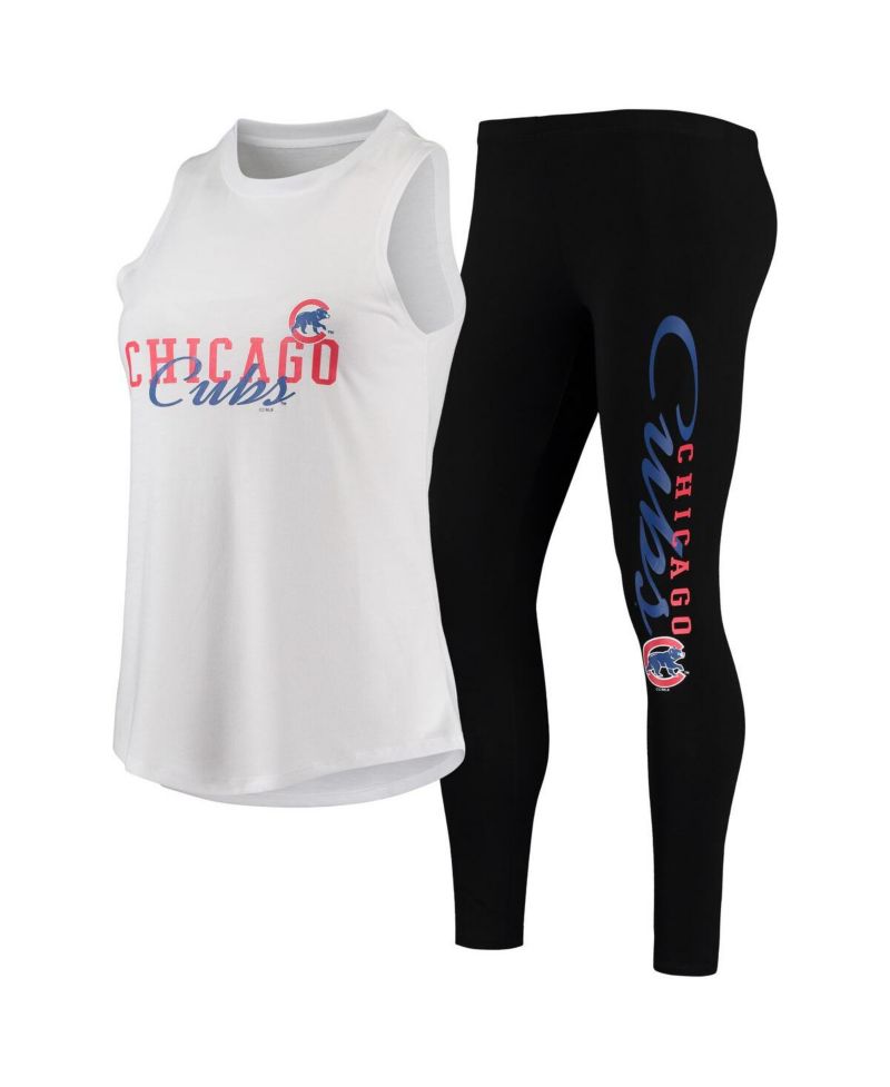 Women's White, Black Chicago Cubs Sonata Tank Top and Leggings Set