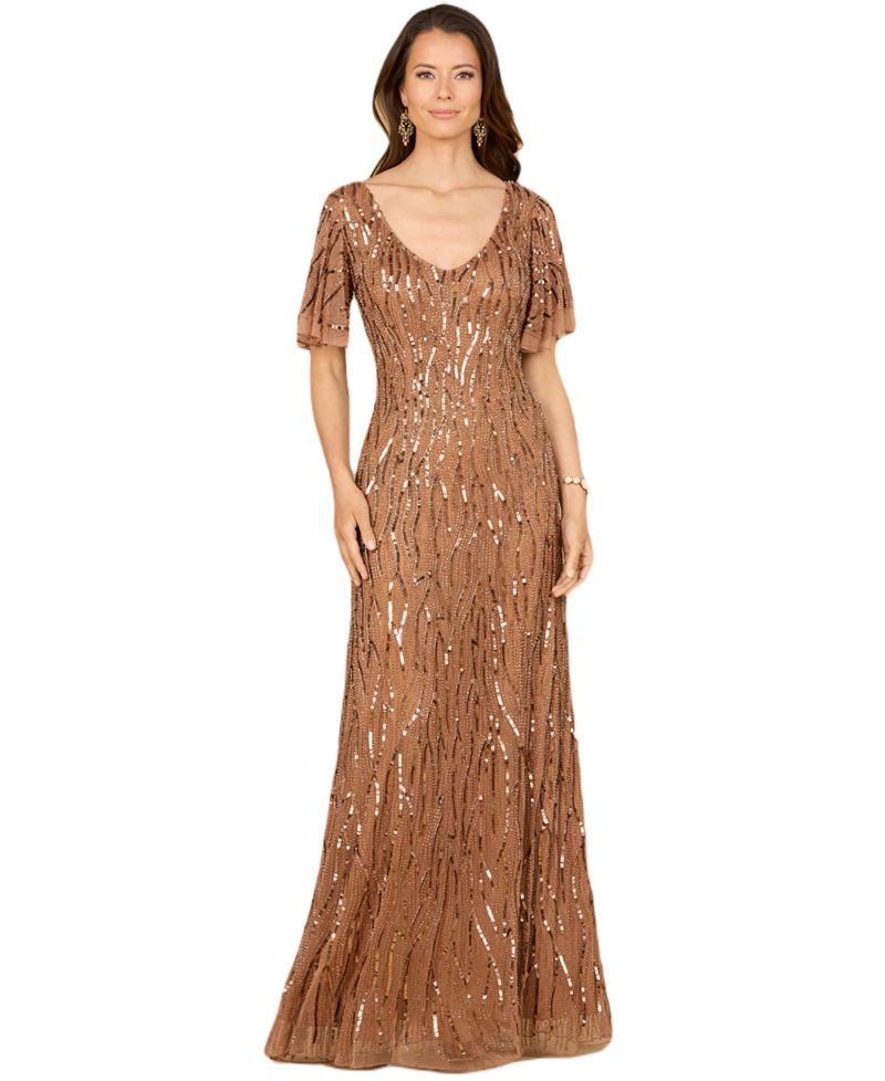 Women's Beaded Gown With Cape Sleeves