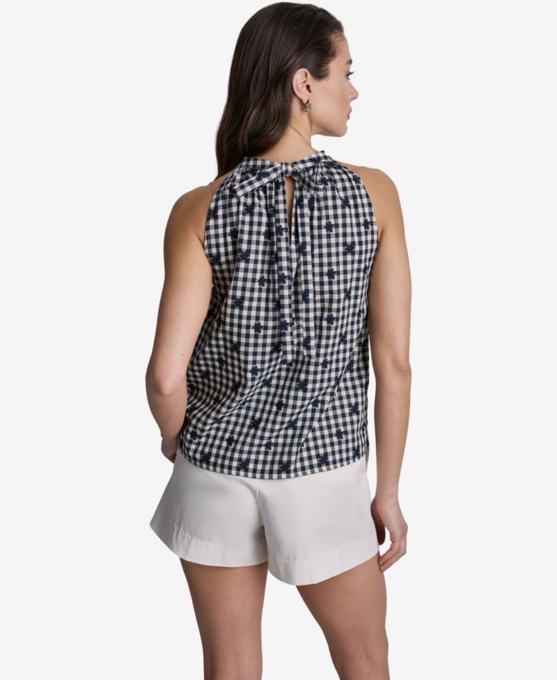 Women's Gingham Halter Neck Sleeveless Top