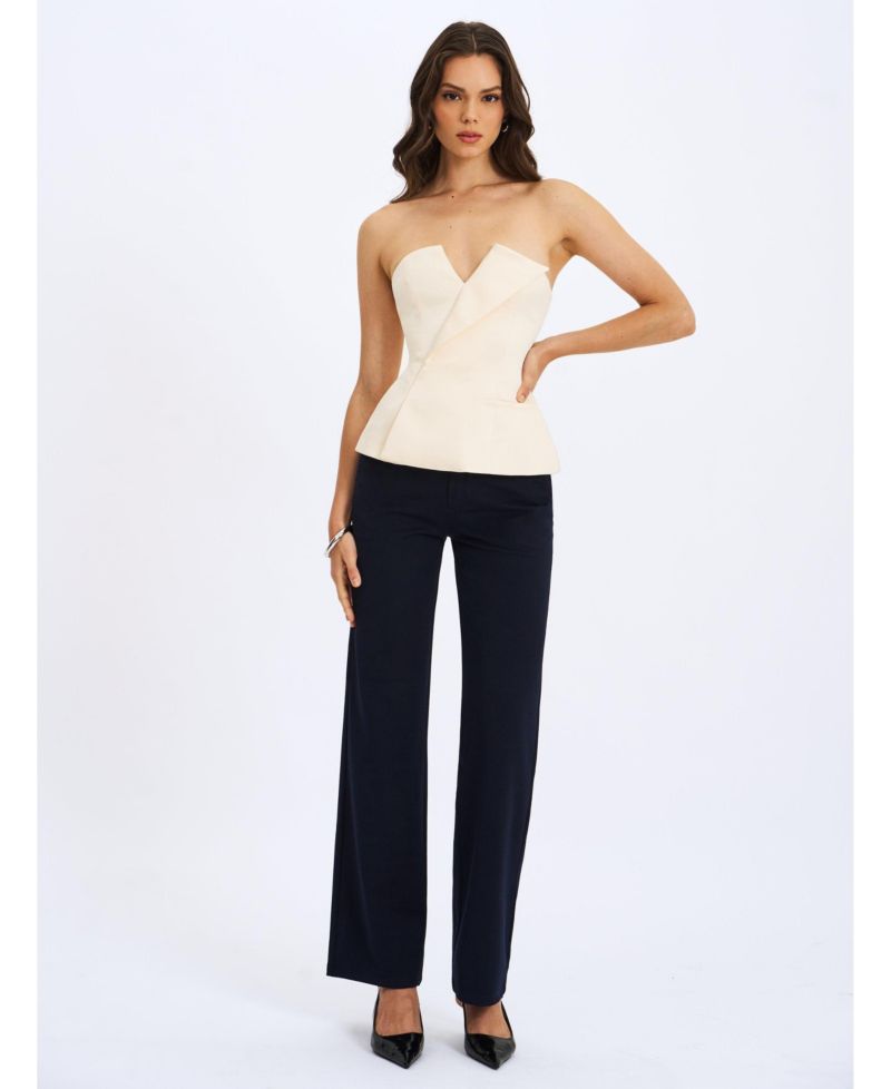 Women Yanin Navy Low-Rise Straight Leg Pants