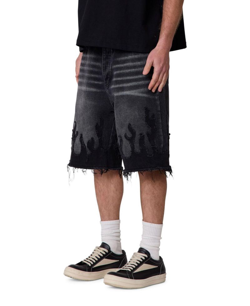 Men's Baggy Flame Denim Shorts