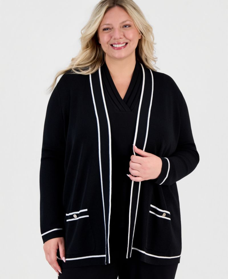 Plus Size Malibu Contrast-Trim Open-Front Cardigan