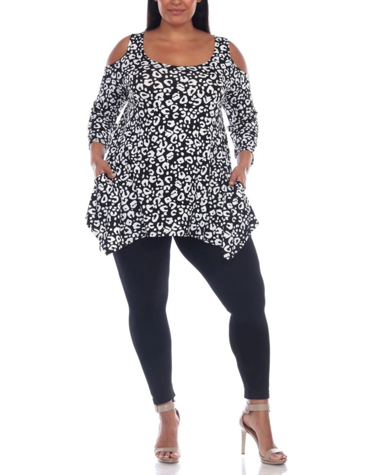 Plus Size Leopard Cold Shoulder Tunic Top