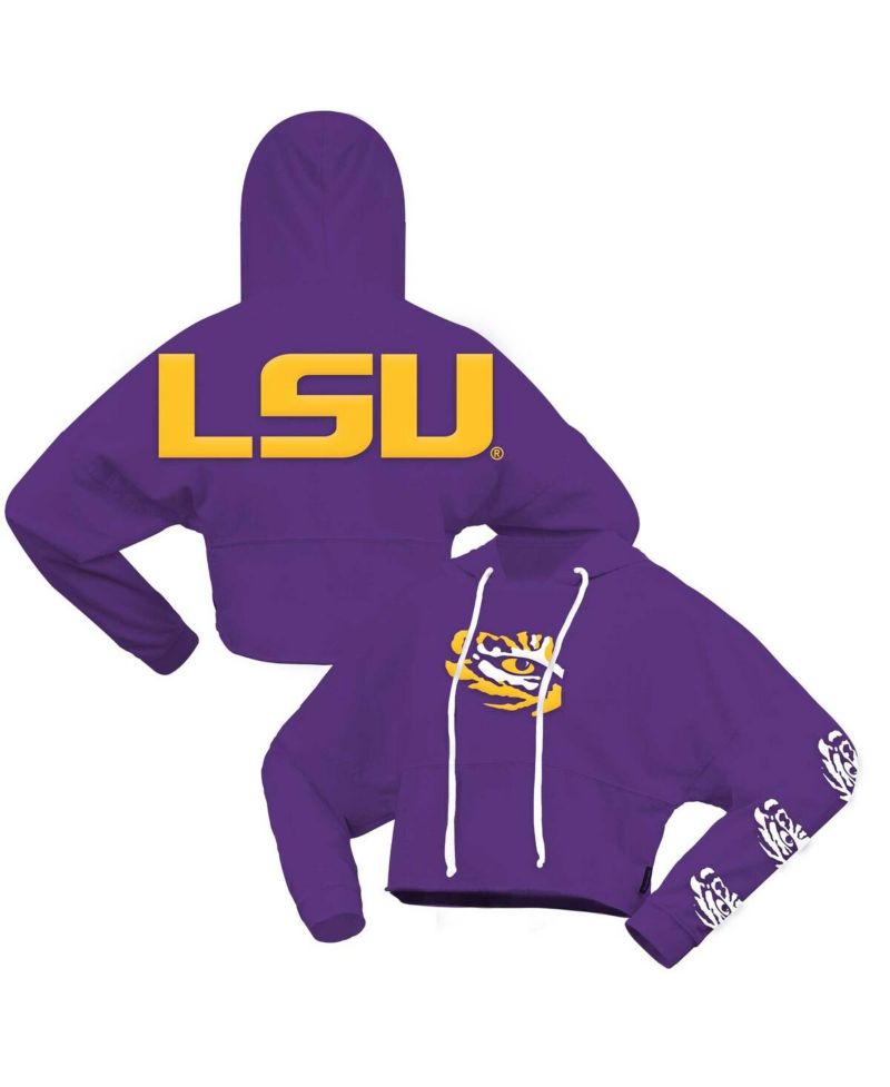 Women's Purple LSU Tigers Oversized Cropped Pullover Hoodie