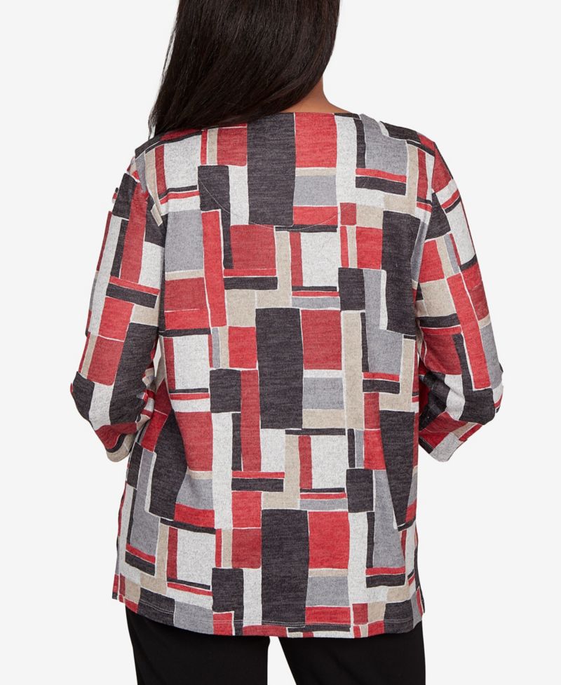 Women's Classic Color Block Split Beaded Neck Top