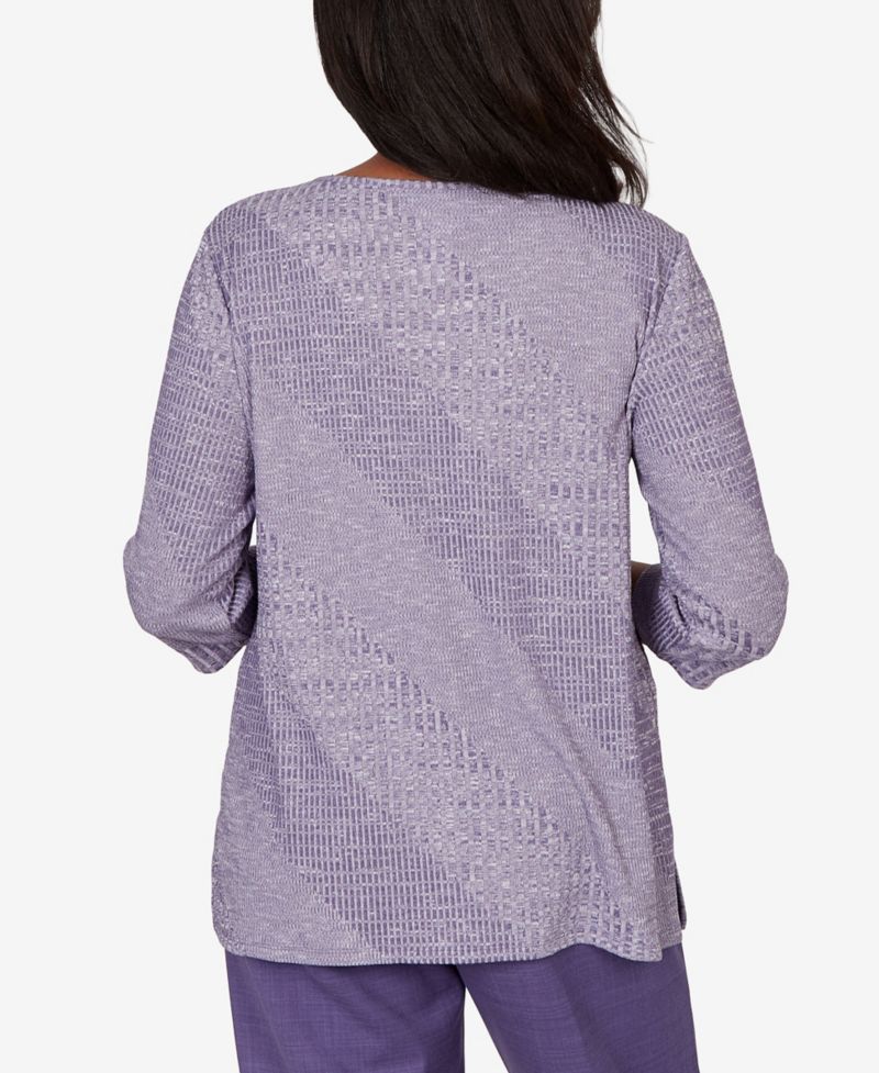 Petite Grand Bazaar Embroidered Diagonal Textured Knit Top