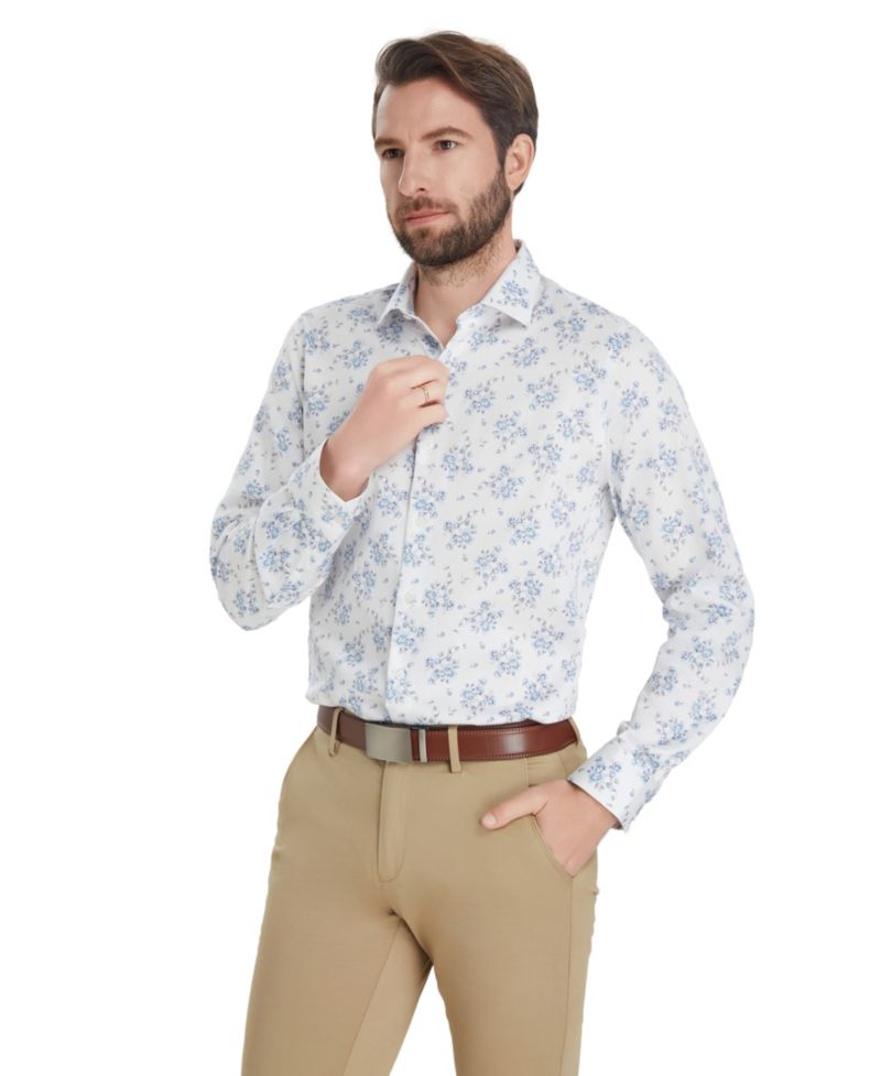 Men's Slim-Fit Spread Collared Dress Shirt