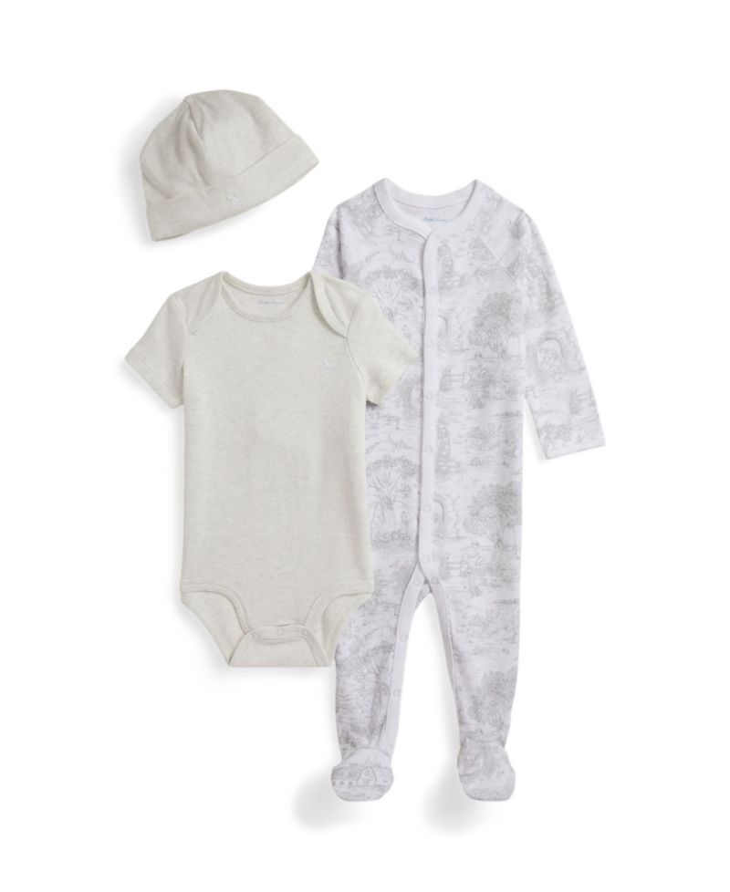 Baby Boys' and Baby Girls' Toile Bodysuit, Coverall and Hat, 3-Piece Set