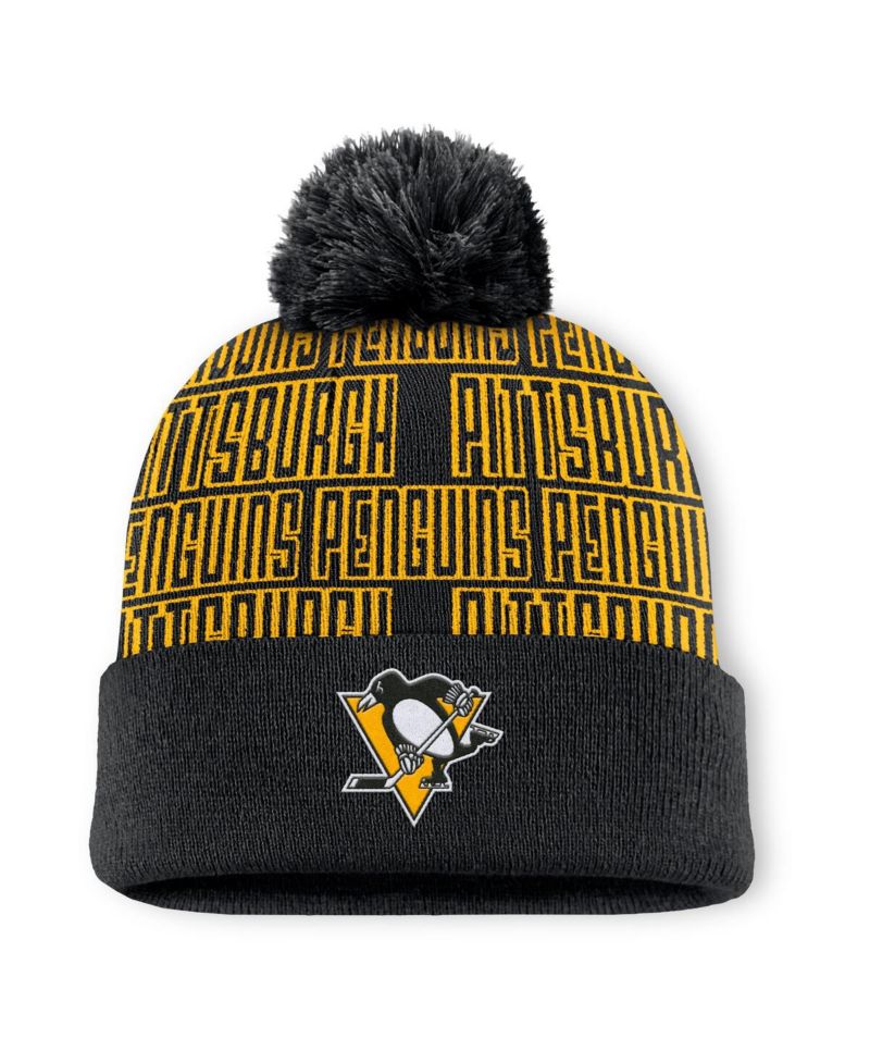 Men's Black Pittsburgh Penguins Fundamental Empty Net Cuffed Knit Hat with Pom