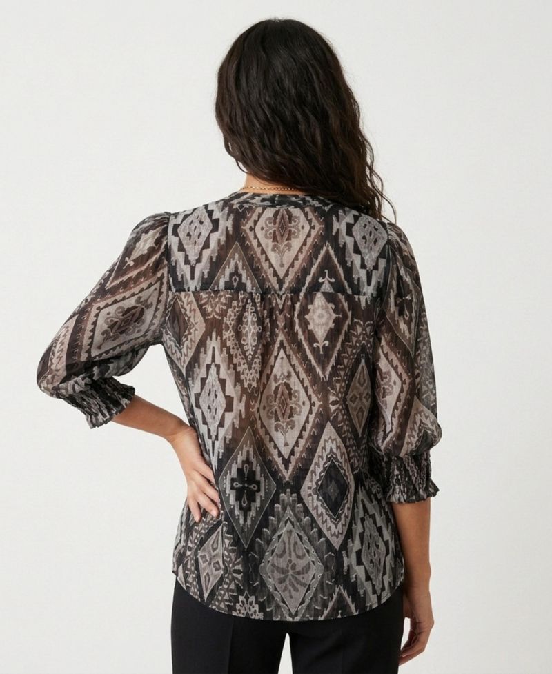 Women's Tie-Neck Puff Sleeve Blouse