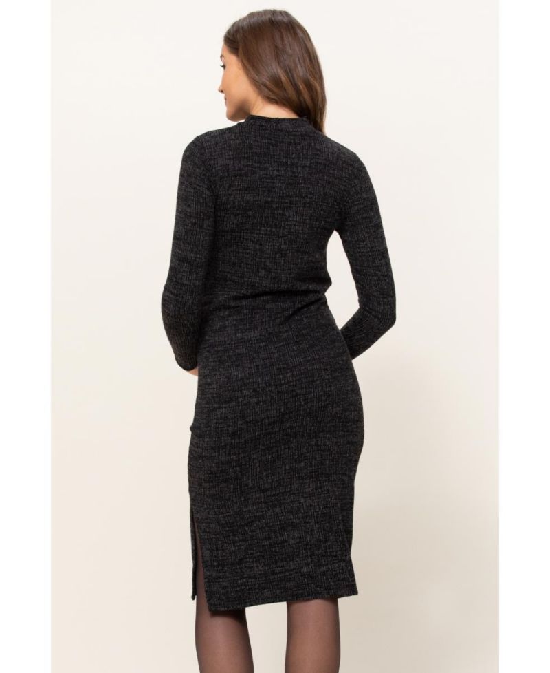 Women's Mock Neck Long Sleeve Side Slit Sweater Dress
