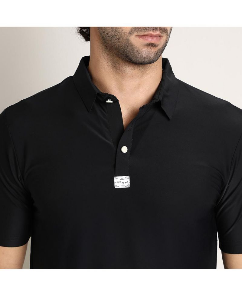 Men's Obsidian Black Seamless Solid Polo T-Shirt