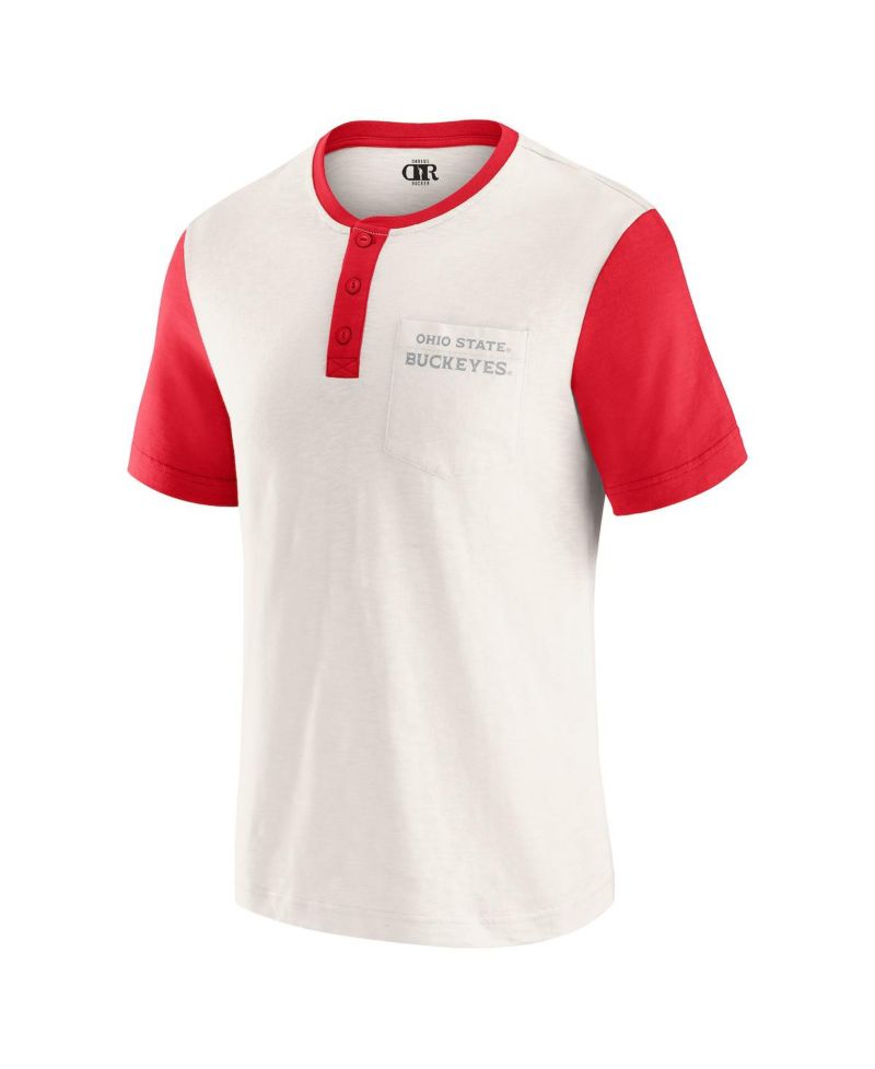 Darius Rucker Collection by Men's Cream/Scarlet Ohio State Buckeyes Henley Color Block Slub T-Shirt