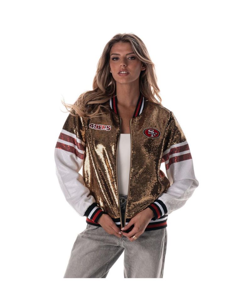 Women's Gold San Francisco 49ers Sequin Bomber Jacket