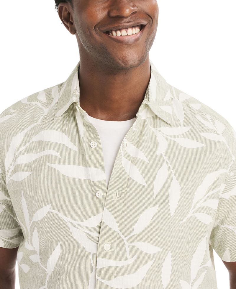 Men's Short-Sleeve Leaf Dobby Woven Shirt