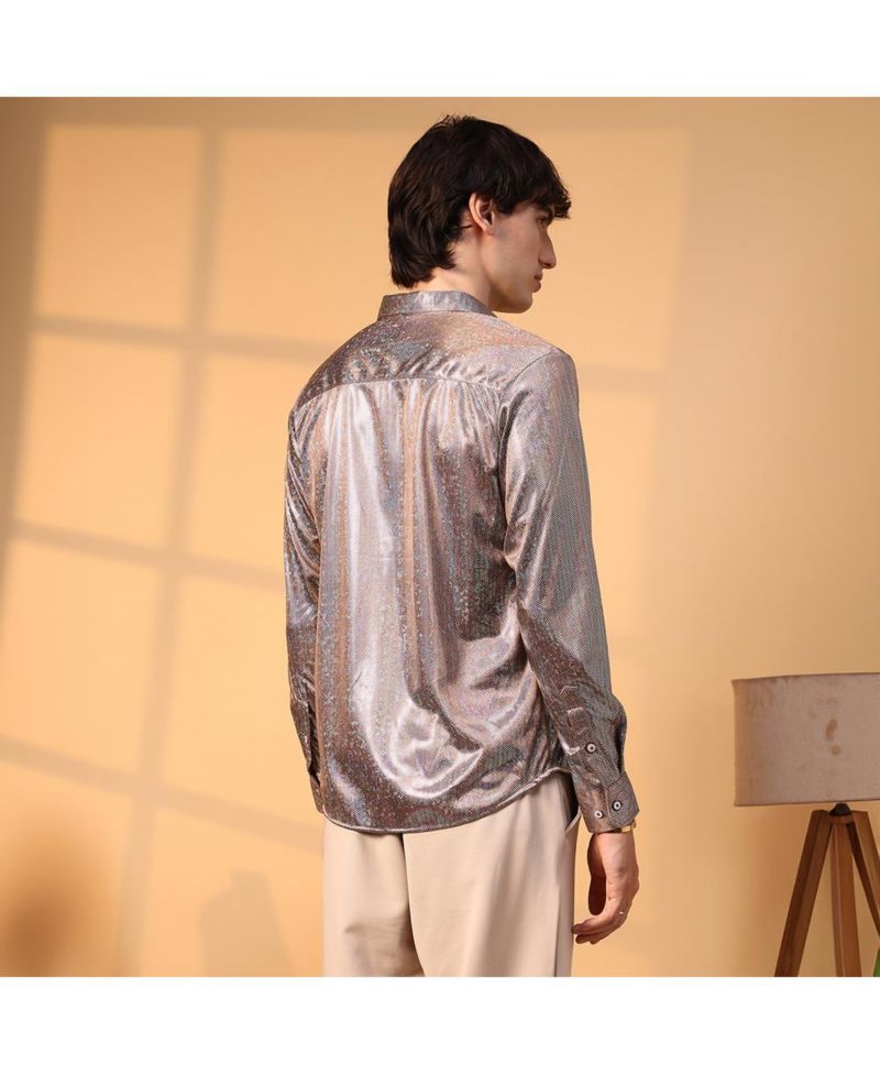 Men's Metallic Brown Sheen Chevron Shirt
