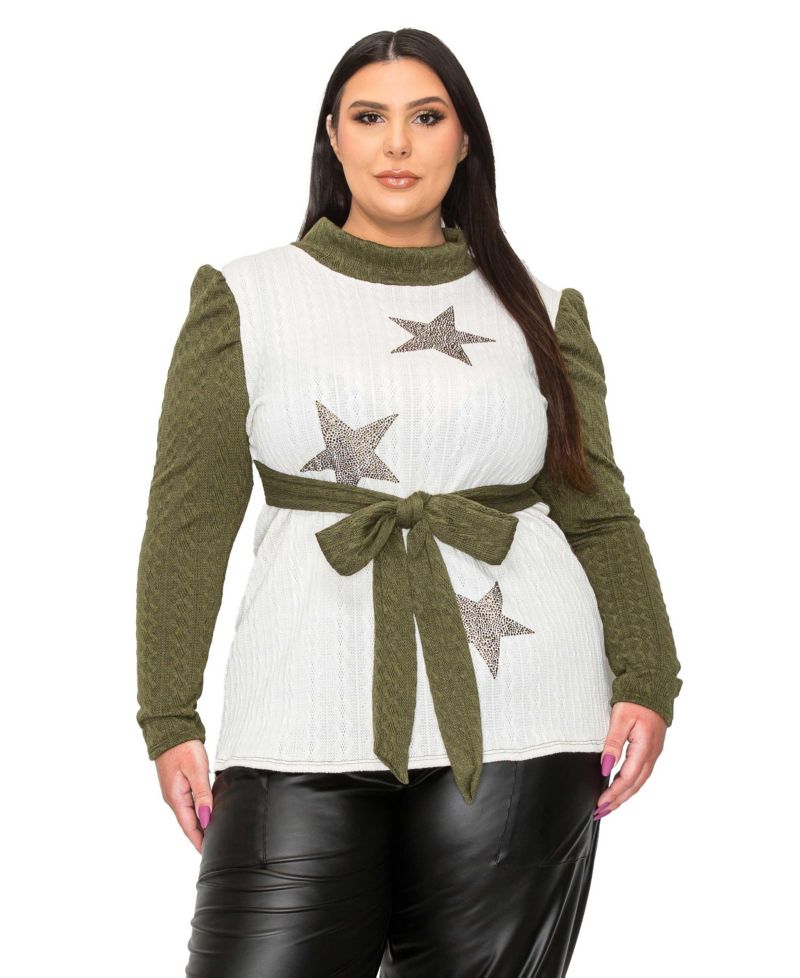 Plus Size Britt Star Embellished Waist Tie Sweater