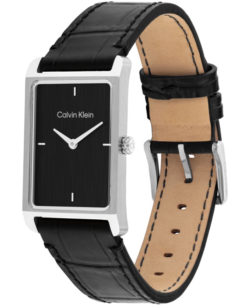 Men's Dapper Black Leather Strap Watch, 24mm