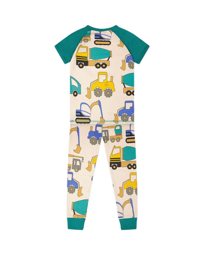 Big Boys Cotton Two-Piece Pyjama Set Beige Truck Print