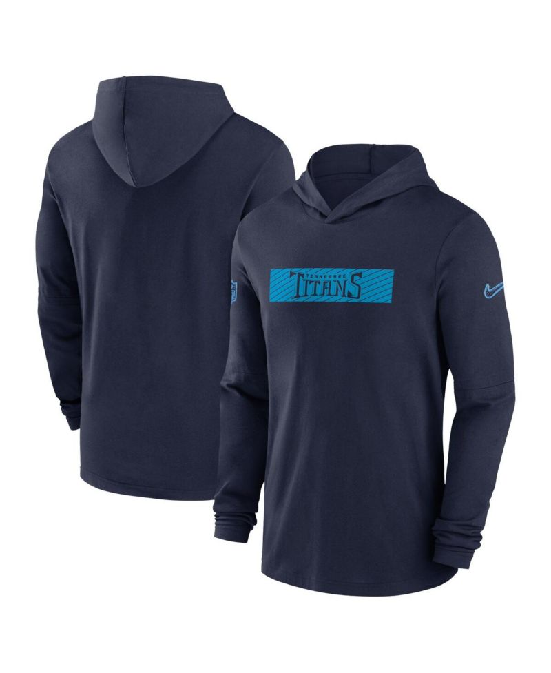Men's Navy Tennessee Titans Sideline Hoodie Performance Long Sleeve T-Shirt