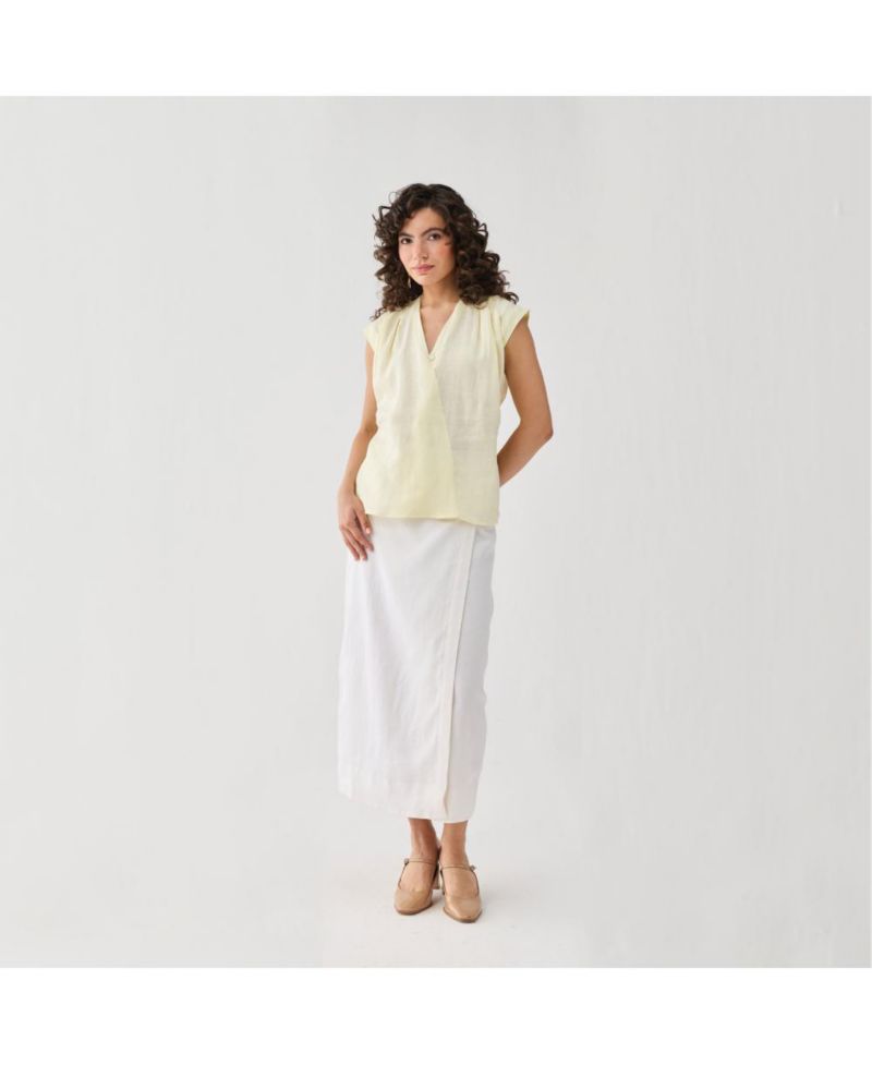 Women's V-neck Linen Overlap Top