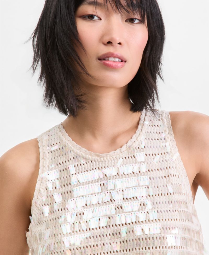 Women's Sequin Crochet Cotton Tank Top