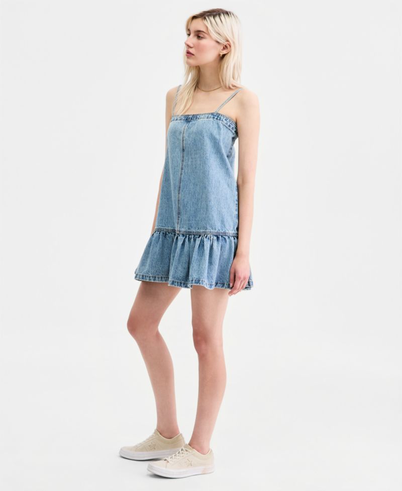 Women's Cotton Denim Ruffled-Hem Dress