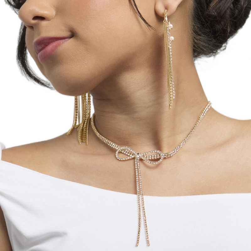 BCBG Generation Crystal Double Strand Bow Lariat Necklace