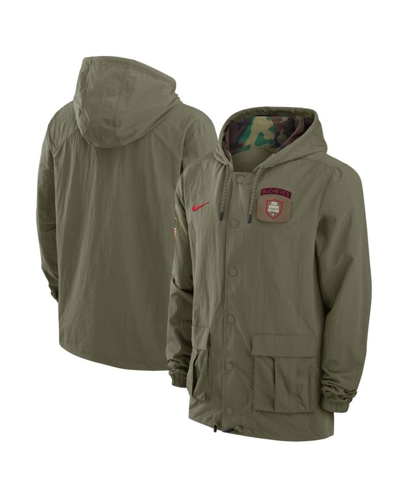 Men's Olive Ohio State Buckeyes 2024 Military Appreciation Full-Snap Hoodie Military Jacket